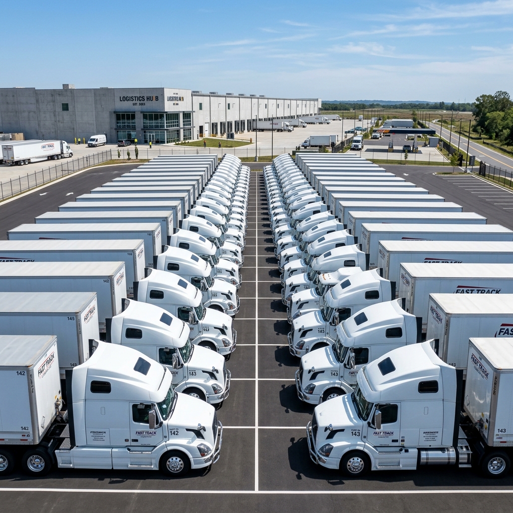 Semi Truck parked at logistics facility